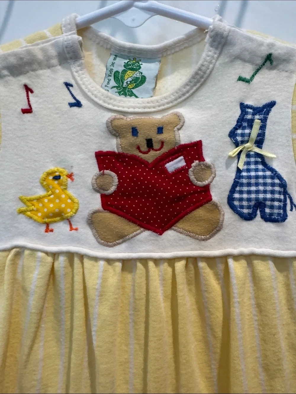 Vintage Yellow Striped Footed One-Piece with Bear & Duck Appliqué